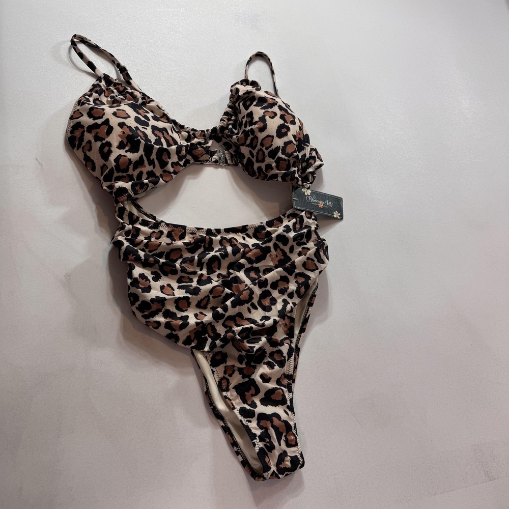 Blooming Jelly Swimsuit Womens XXL Brown Leopard Cutout One Piece Lined Padded